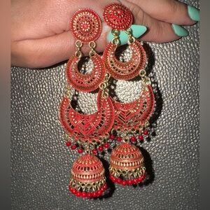Bollywood Traditional Ethnic Oxidised Chandbali Kundan Jhumka Earrings